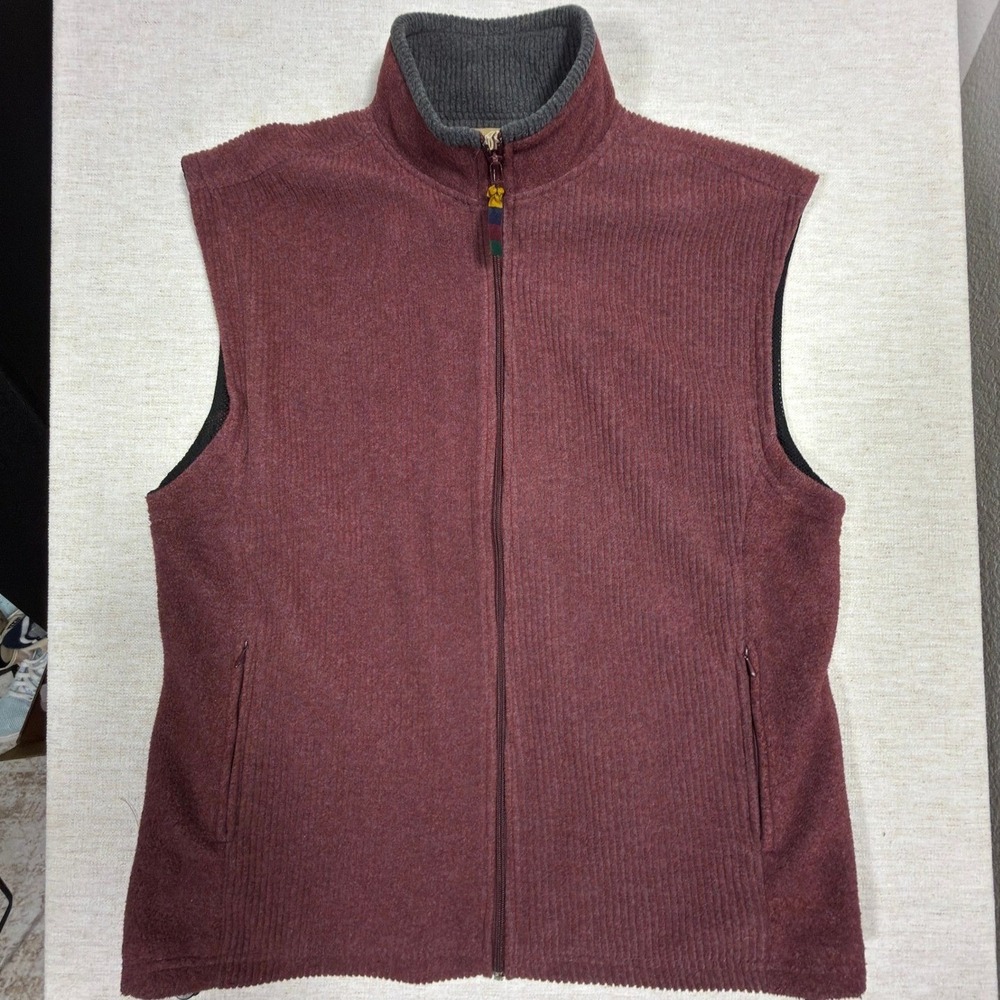 Woodland Trail Fleece Vest Medium Mens Full Zip Corduroy Texture Burgundy